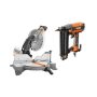 RIDGID 15 Amp Corded 12-inch Dual Bevel Miter Saw w/ LED and 18-Gauge 2-1/8-inch Brad Nailer w/ Tool Bag and Sample Nails - Image 1