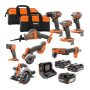 RIDGID 18V SubCompact Brushless Cordless 8-Tool Combo Kit with (2) 2.0 Ah Batteries, 4.0 Ah Battery, Charger, and Bag - Image 1