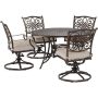Agio Renditions 5-pc Aluminum Outdoor Dining Set with Sunbrella Silver Cushions, 4 Swivel Rockers and 48 in. Table - Image 1