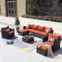 XIZZI Huron Gorden Brown 9-Piece Wicker Outdoor Patio Conversation Sectional Sofa Set with Red Cushions - Image 1