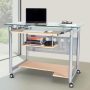 TECHNI MOBILI 40-in. W Glass and Silver Rolling Computer Desk - Image 1
