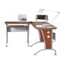 Techni Mobili 67 inch L-Shaped Mahogany/Silver Computer Desk w/ Keyboard Tray - Image 1