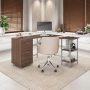 TECHNI MOBILI 54 in. W L-Shape Home Office Two Tone Desk with Storage Computer Desk, Walnut - Image 1
