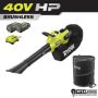 RYOBI 40V HP Brushless 100 MPH 600 CFM Cordless Leaf Blower/Mulcher/Vacuum w/ Lawn & Leaf Bag, (2) 4.0 Ah Batteries & Charger - Image 1