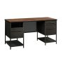 SAUDER 60 inch Rectangular Vinatge Oak/Black 3 Drawer Executive Desk w/ File Storage - Image 1