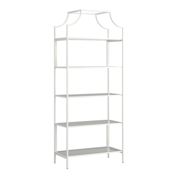 SAUDER-Anda-Norr-70-866-in-H-White-Metal-5-Shelf-Bookcase-w-Glass-Shelves