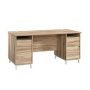 SAUDER Portage Park 64.118 in. Kiln Acacia Executive Desk with Metal Base - Image 1
