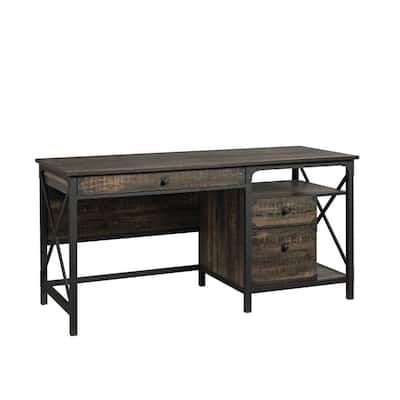 SAUDER-Steel-River-60-079-in-Carbon-Oak-Engineered-Wood-3-Drawer-Computer-Desk-with-File-Storage-and-Metal-Frame