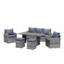 Outdoor Light Grey 6-Piece Wicker Outdoor Dining Set with Grey Cushion - Image 1