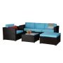 Brown 6-Piece Wicker Patio Conversation Sectional Seating Set with Blue Cushion - Image 1