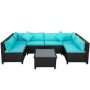 U-Shape 7-Piece Wicker Outdoor Sectional Patio Set with Blue Cushions - Image 1