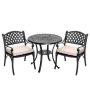 Nuu Garden 3-pc Cast Aluminum Outdoor Bistro Dining Set with 2 Chairs, Round Table Set with Beige Cushions - Image 1