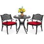 Nuu Garden 3-Piece Black Cast Aluminum Patio Round Outdoor Bistro Set with Red Cushions - Image 1