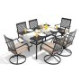 Nuu Garden Black 7-Piece Metal Rectangle Outdoor Dining Set with Beige Cushion Patio Furniture Set with Swivel Dining Chair - Image 1