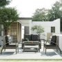 Tunearary 4-Piece PE Wicker Rattan Conversation Set w/ Gray Cushion, Tempered Glass Storage Tea Table - Image 1