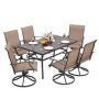 Nuu Garden Brown 7-Piece Steel Sling Outdoor Patio Dining Set with Rectangular Table and Swivel Dining Chairs - Image 1
