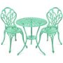 Teal 3-Piece Metal Cast Aluminum Outdoor Patio Bistro Furniture Set with Antique Finish - Image 1