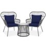 3-Piece Wicker Patio Conversation Outdoor Bistro Set with 2 Chairs, Navy Blue Cushions - Image 1