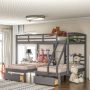 Harper & Bright Designs Full Over Twin Wood Triple Bunk Bed w/ Drawers - Image 1