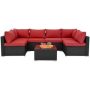 7-Piece Wicker Patio Conversation Set with Red Cushions ST609A-68 - Image 1