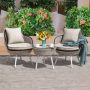 3-Piece Wicker Patio Conversation Set Outdoor Bistro Set with Beige Cushion - Image 1