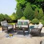 Nuu Garden Rattan 4-Piece Outdoor Wicker Sofa Set Patio Conversation set with Beige Cushions - Image 1