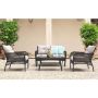 Nuu Garden 4-Piece Rattan Wicker Patio Conversation Set Outdoor Sofa Set in Brown with Beige Cushions - Image 1