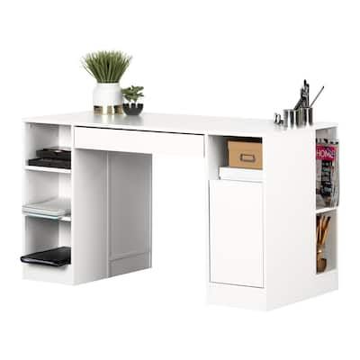 South-Shore-53-5-in-Pure-White-Rectangular-2-Drawer-Computer-Desk-with-Adjustable-Shelves