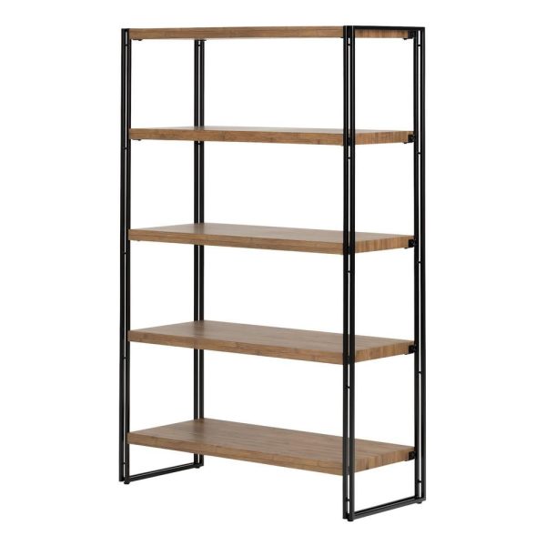 South-Shore-61-5inch-Rustic-Bamboo-Metal-5-shelf-Accent-Bookcase-w-Open-Back