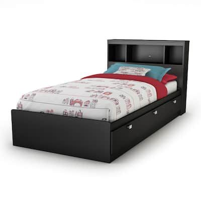South-Shore--Spark-Twin-Mates-Bed-Frame-and-Bookcase-Headboard-in-Pure-Black