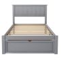 76 in. W Gray Twin Bed Frame, Wood Twin Platform Bed Frame with Storage Drawer, Wood Twin Bed Frame with Headboard - Image 1