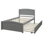 Gray Twin Size Trundle Platform Bed with Pull Out Trundle Wood Bed Frame with Headboard, No Box Spring Need - Image 1