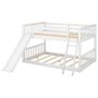White Full Over Full Bunk Bed with Convertible Slide and Ladder, Wooden Low Bunk Bed Frame for Kids, Toddlers, Teens - Image 1