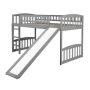 Twin Size Low Loft Bed with Slide and Ladder, Wooden Loft Bed Frame for Kids Girls Boys, Gray - Image 1