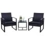 Black 3-Piece Steel Outdoor Wicker Patio Furniture Sets Outdoor Bistro Set with Black Cushion - Image 1