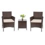 Brown 3-Pieces Patio Furniture PE Rattan Outdoor Conversation Set w/Table Backyard Garden Set w/ Beige Cushion - Image 1