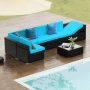 Black 7-Piece Wicker Outdoor Sectional Set with Coffee Table and Blue Cushions - Image 1