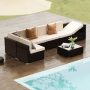 Brown 7-Piece Wicker Outdoor Sectional Set with Coffee Table and Beige Cushions - Image 1