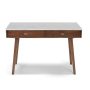 AndMakers Viola 44 inch Rectangular Carrara White Wood 2-Drawer Writing Desk w/ Walnut Legs and Marble Top - Image 1