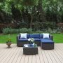 Rattan Outdoor Sectionals Patio Conversation Set Sofas w/ Blue Cushions - Image 1