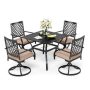 5-Piece Metal Outdoor Dining Set with Swivel Chairs with Beige Cushions - Image 1