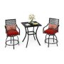 3-Piece Metal Square Outdoor Bistro Patio Bar Set with Swivel Bistro Chairs with Red Cushion - Image 1