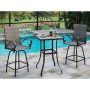 3-Piece Metal Outdoor Patio Bar Height Dining Set with Square Wood-Look Bar Tabletop - Image 1