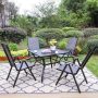 PHI VILLA 5-pc Black Metal Patio Outdoor Dining Set with Slat Square Table and Grey Folding Reclining Sling Chairs - Image 1