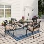 5-Piece Black Metal Square Outdoor Dining Set w/ Beige Cushions - Image 1