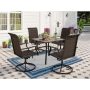 5-Piece Patio Outdoor Dining Set with Square Wood-look Tabletop and Rattan Swivel Chair - Image 1