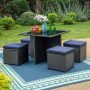 5-Piece Wicker Patio Conversation Set with Blue Cushions THD5-064-03 - Image 1