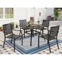 5-Piece Metal Patio Outdoor Dining Set with Square Mesh Tabletop and Bull's Eye Pattern Dining Chairs - Image 1