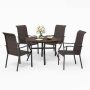5-Piece Rattan Patio Outdoor Dining Set with Wood-look Pattern Metal Round Table and Wave Armrest High in Back Chairs - Image 1