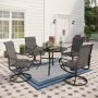 5-Piece Metal Outdoor Dining Set w/ Grey Textilene Swivel Sling Chairs - Image 1